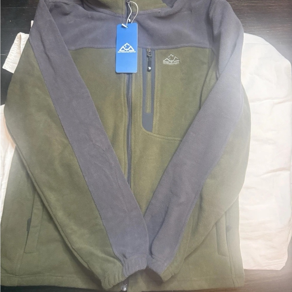 OUTDOORSPORTS Men's Full Zip Fleece Jacket Olive Gray Size M‎ casual  warm